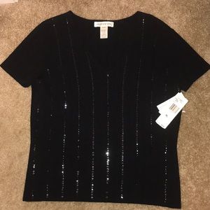 Short-Sleeved Sequin VNeck Jones New York Blouse